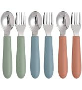 Eascrozn Toddler Utensils, Kids Silverware with Silicone Handle, Spoons and Forks Set, 18/8 Stain...