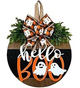 Halloween Door Hanger Sign Decorations, Cute Ghost Welcome Wood Wreaths Decor for Front Door Farm...