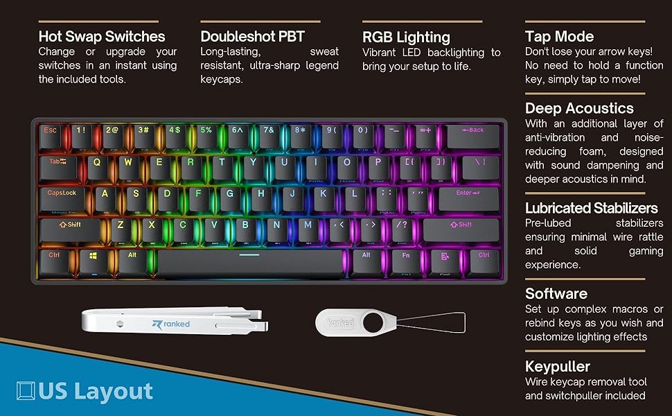 Ranked nova n60 mechanical keyboard hot swap switches sound dampening foam gamer