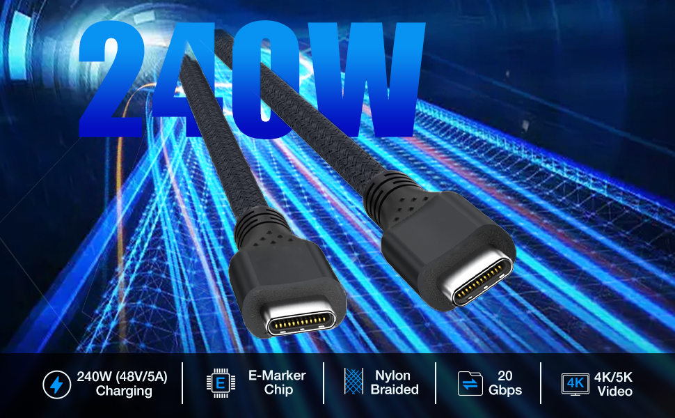 usb c to c cable 240w 20gbps 4k@60hz usbc 3.2 gen 2 cable for thunderbolt 4 3 short