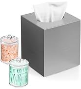 Tissue Box Cover, Square Facial Acrylic Tissue Box Holder with 2 Pack Clear Qtip Holder Dispenser...