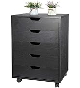 Saicool 5 Drawer Chest Storage Cabinet Dresser, Wood Nightstand, Mobile Organizer Drawers for Off...
