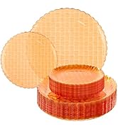 Festiva 60PCS Clear Orange Plastic Plates - Heavy Duty Weave Pattern Fancy Disposable Plates -ser...