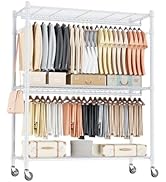 Homdox 3 Tier Garment Rack with Wheels, Portable Closets for Hanging Clothes Heavy Duty, Closet R...