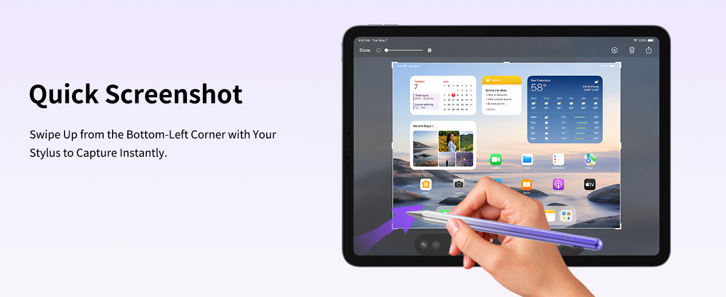 Swipe up to capture—Alternative to Apple Pencil A16, Apple Pencil 1st Gen, Stylus Pen for iPad A16.