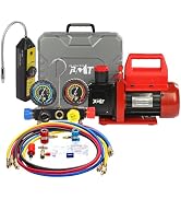 PB Motor Tech Vacuum Pump & Gauge Set - 4.5 CFM Pump with 4 Way Aluminum Manifold Gauge, Leak Det...
