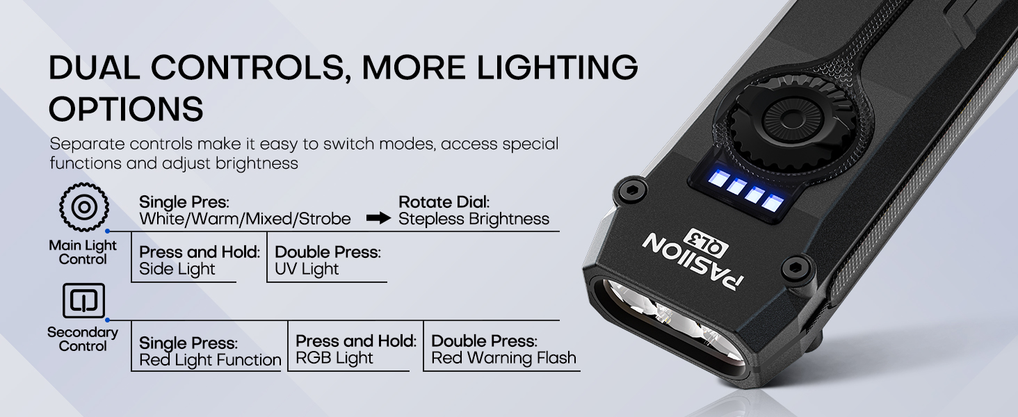 flashlight uses a rotary dial to provide smooth stepless brightness adjustment