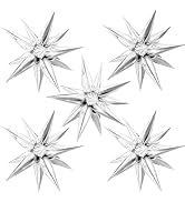 Moukiween 60 PCS Silver Star Balloons, 12 Point Spike Explosion Star Foil Balloons for Birthday P...