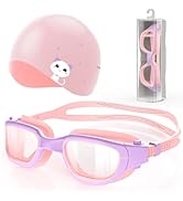 Zeligerstar Kids Swim Goggles with Silicone Swim Cap, Swimming Goggles for Kids 6-14, Anti-Fog UV...