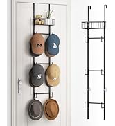 HapiRm Over Door Hat Rack - Hat Organizer for Baseball Caps, Wall Mounted Hat Holder with 6 Hat H...