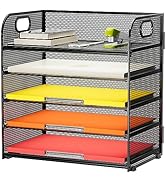 Lavatino 5 Tray Desk File Organizer, Mesh Paper Sorter Letter Tray Organizer with Handle, Desktop...