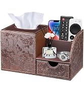Nightstand Organizer with Tissue Holder,PU Leather Square Tissue Box Cover,Modern Facial Paper Or...