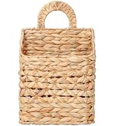 Wicker hanging basket, Water Hyacinth Wall Basket, Rustic Handwoven Hanging Storage Basket with M...