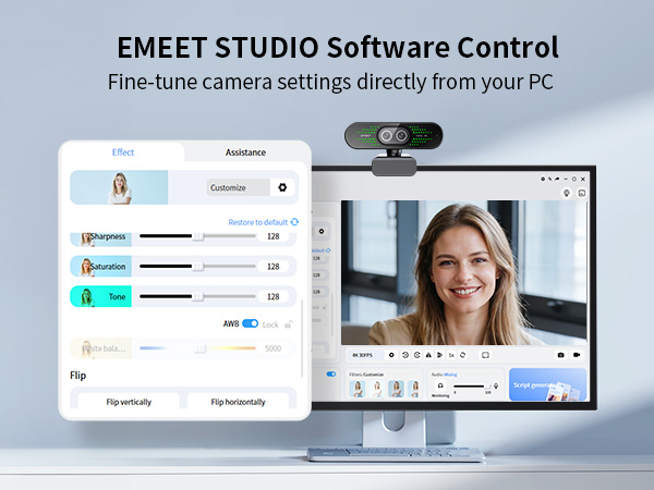 EMEET STUDIO Control EMEET NOVA 4K webcam for streaming