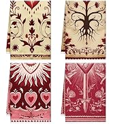 VISSTREE Valentines Day Kitchen Towels, 6 PCS Red Sacred Heart Love Dish Towels, Valentine's Abso...