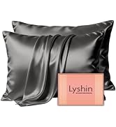 LYSHIN Silk Pillow Cases 2 Pack Standard Size with Zipper, Dark Grey | 19 Momme Mulberry Silk Pil...