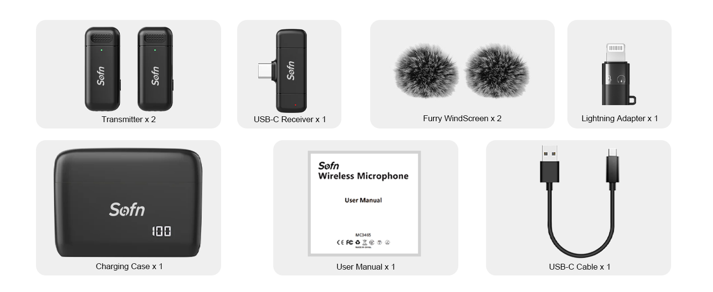 Sofn Pro Wireless Microphones Package Contents