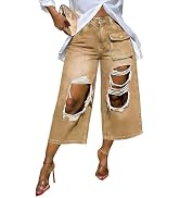 Inroserm Women's Casual Wide Leg Baggy Ripped Jeans Mid Rise Distressed Denim Pants Distroyed Str...