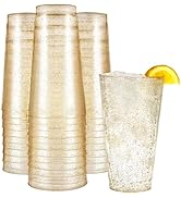 R-kay 16 oz Gold Glitter Plastic Cups For Party - 50 Pack Gold PLastic Cups - Hard Disposable Cup...