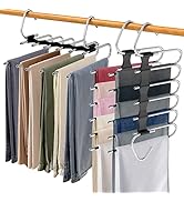 Upgrade 6 Layers Pants Hangers Space Saving, 2Pack Stainless Steel Multifunctional Pants Rack Non...