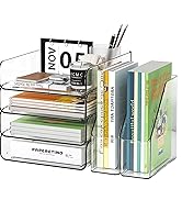 FANXIYQ 4-Tier Acrylic Paper Tray Organizer with Bookends