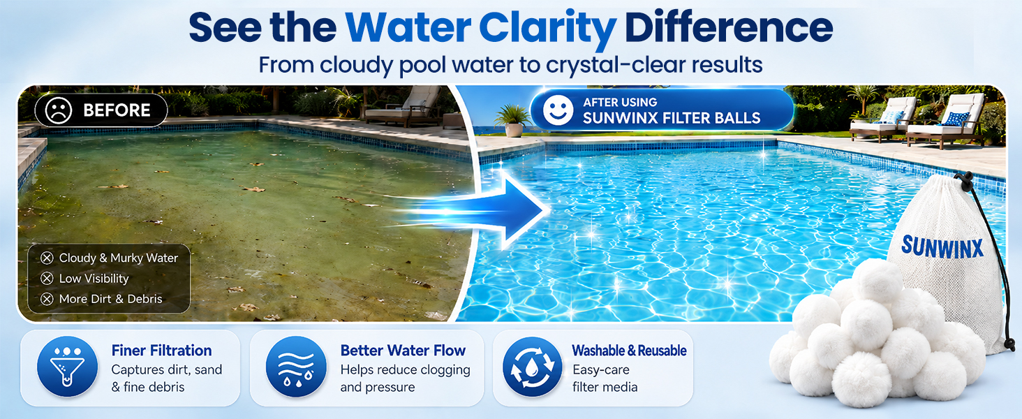 Pool balls for swimming pool filter ready for quick startup