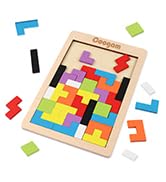 Coogam Wooden Blocks Puzzle Brain Teasers Toy Tangram Jigsaw Intelligence Colorful 3D Russian Blo...