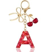 ANHBKAR Resin Initial Keychain with Cherry & Bow - Cute Purse, Handbag, Backpacks - Letter Bag Ch...