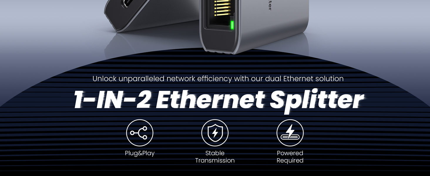 1-IN-2 Ethernet Splitter: Plug&Play; Stable Transmission;Powered Required