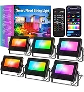 ALFELE RGBCW Flood Lights Outdoor 48W,Halloween Lights 6 in 1,Smart Color Changing Low Voltage La...