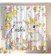 InIsaJace Happy Easter Shower Curtain, Cute Bunny and Egg Bath Tub Curtain, Spring Tulip Floral R...