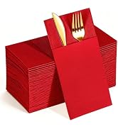 KAMMAK Red Napkins Disposable Dinner Paper Napkins with Pocket 50 Pack Cloth Like Folded Napkin G...