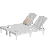 DWVO Outdoor Plastic Chaise Lounger, Poolside Lounge Chair w/5-Position Adjustable Backrest, Wate...