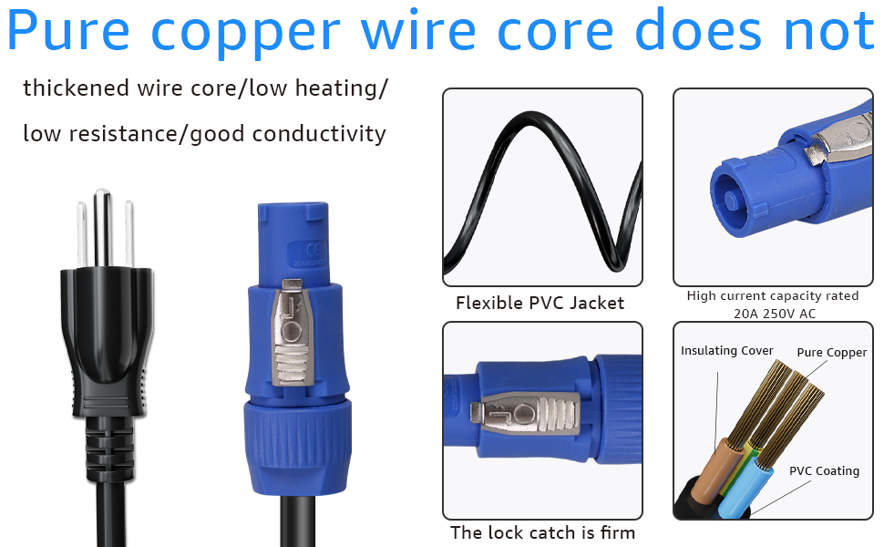 3-Prong NEMA 5-15P to PowerCON AC Power Cable Cord
