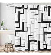 BTTN Black and White Shower Curtain, Geometric Waffle Weave Fabric Shower Curtain Set with 12 Met...