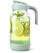 Cafezi 64 oz Glass Pitcher with Pour Spout Lid, 2 Quart Mason Jar Pitcher, Airtight & Leakproof, ...