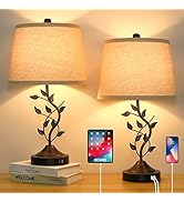 3-Way Dimmable Touch Table Lamps for Living Room Set of 2 Traditional Lamps for Bedroom with 2 US...