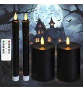 Lezonic Halloween Black Flameless Candles with Remote, Battery Operated Real Wax with Dripping Ef...
