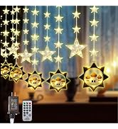 Vigdur Ramadan Star Curtain Lights, 120 LEDs Eid Mubark Castle Curtain Fairy Lights with Remote &...