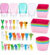 66 Pcs Bento Box Accessories Set with 1 oz Mini Condiment Squeeze Bottles, Silicone Lunch Box Div...