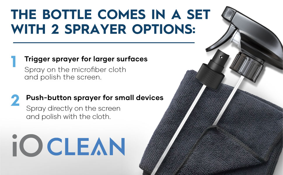 io clean screen cleaner tow different sprayers