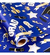 Burymento Graduation Wrapping Paper Roll - 17 in x 16.4 ft, Mini Roll - Blue Wrapping Paper for G...