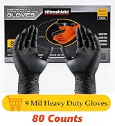 wcy 9 Mil Heavy Duty Black Nitrile Gloves,Raised Diamond Texture Grip,Industrial Mechanic Rubber ...