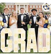 2026 Graduation Decorations with 30pcs Balloons - 2.3FT grad Marquee Letters Light Up Large PRE-C...