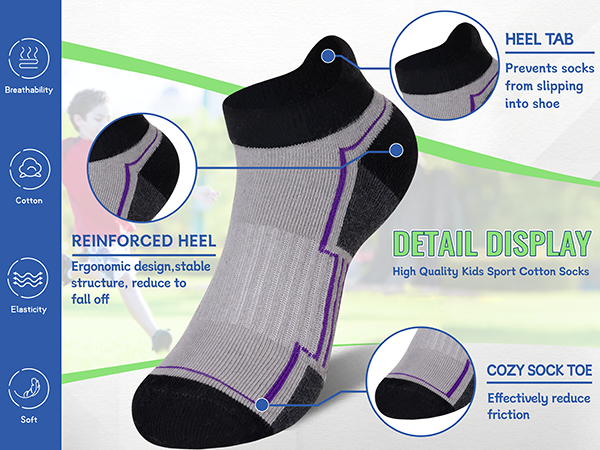 SeeyAN Kids Socks Boys Ankle Athletic Socks Half Cushioned Low Cut Sport Cotton Breathable Socks