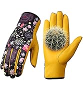 Bamllum Leather Gardening Gloves for Women - Working Gloves for Weeding, Digging, Planting, Rakin...