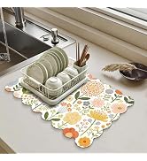 CQKEDMA Scalloped Dish Drying Mats for Kitchen Counter, Colorful Flowers for Spring Summer, Cute ...