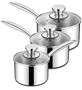 Homikit Stainless Steel Saucepan Set, 1Qt & 2Qt & 3Qt Sauce Pan with Lids 6pcs, Tri-Ply Bottom In...
