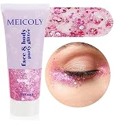 MEICOLY Pink Body Glitter,Singer Concerts Face Glitter Gel,Mermaid Sequins Liquid Holographic,Fac...