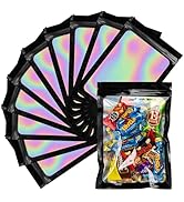 LOKQING 100 Pcs Mylar Bags Black Holographic Bags Smell Proof Bags with Clear Window for Food Sto...